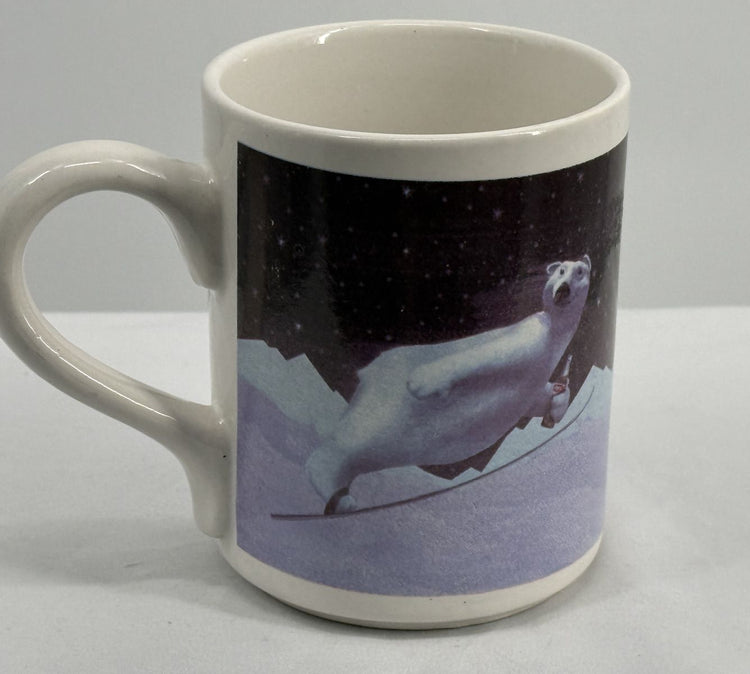 Vintage Ceramic Coffee Mug with Skiing Polar Bear Design- Coca Cola