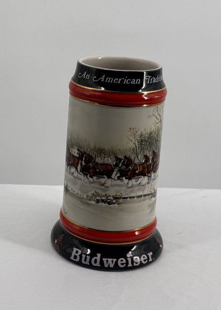 1990 Budweiser Collector's Series Ceramic Beer Stein with Clydesdales and Wagon