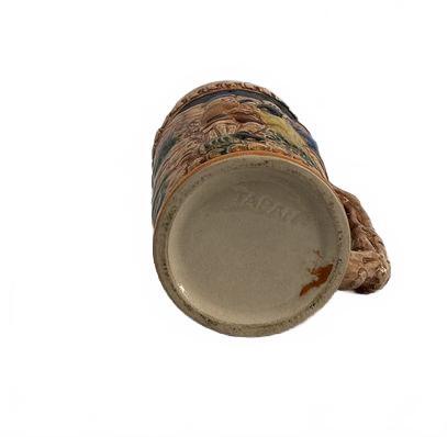 Vintage Ceramic Beer Stein Mug with Scenic Relief Design and Tree Handle