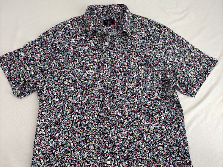 UNTUCKit Men's M Short Sleeve Button Up Shirt Navy Floral Print Stretch
